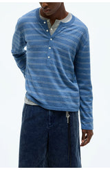 Striped Henley Cotton Cashmere Sweater