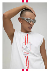 Men's White Loose Hand-Printed Tank Tops
