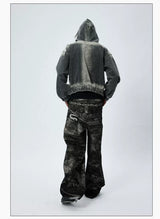 Washed Distressed Drop Shoulder Cropped Hoodie