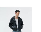 Cropped Lambskin PU Hooded Kangaroo Jacket