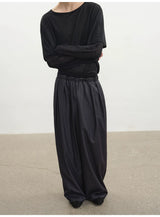 Ribbed Waist Striped Pleated Pants