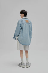 14Oz Washed Denim Asymmetric-Pocket Shirt Jacket