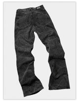 Distressed Washed Black Slub Straight Jeans