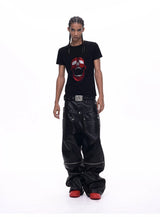 Demon Skull Rhinestone Print Crew Neck Tee