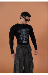 Skeleton Print Ribbed Fitted Long-Sleeve Tee