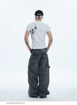 Distressed Striped Patchwork Baggy Work Pants