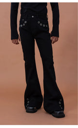 Men's Black Metal Ring Flare Jeans