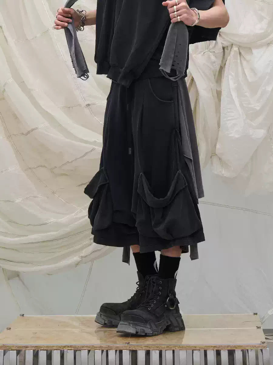 Cropped Washed Detachable Pocket Sweatpants