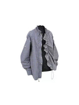 Asymmetric Plaid Puff Sleeve Shirt