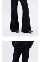 Black Herringbone Slim Flared Casual Pants