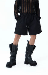Men's Black Gray Elastic Waist Shorts