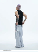 Flared Digital Print Double Waistband Sweatpants