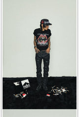 Black Cropped Lip Print Tee