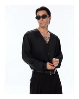 Satin V-Neck Acetate Long-Sleeve Shirt