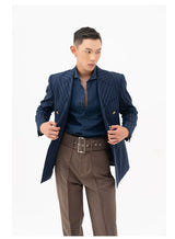 Men's Slim Striped Navy Blazer