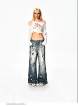 Y2K Cartoon-Printed Chain Wide-Leg Jeans