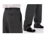 Grey Pinstripe Wool Blend Trousers