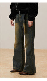 Cleanfit Washed Yellow Slim Flared Jeans