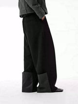 Leather Waist Wide Leg Wool Pants