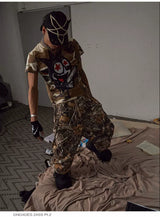 Detachable Bow Wide Leg Camo Pants