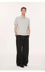 Wheat Jacquard V-Neck Knit Polo Tee