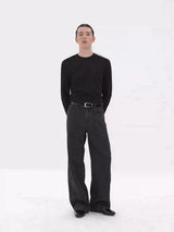 Long Sleeve Straight Shoulder Satin Tees