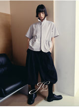 Short Sleeve Bubble Pleat Drawstring Shirt