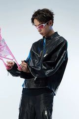 Men's Distressed Cropped Leather Moto Jacket