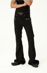 Men's Black Metal Buckle Jeans