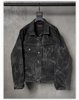 Washed Distressed Gray Raglan Denim Jacket