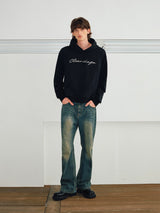 Couple’s Embroidered Script Boxy Hoodie