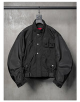 Loose Dark Curved Nylon Biker Jacket