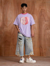 Oversized Embroidered Purple Heart Skeleton Tee