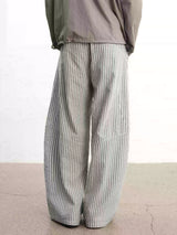 Striped Pleated Curved Hem Pants