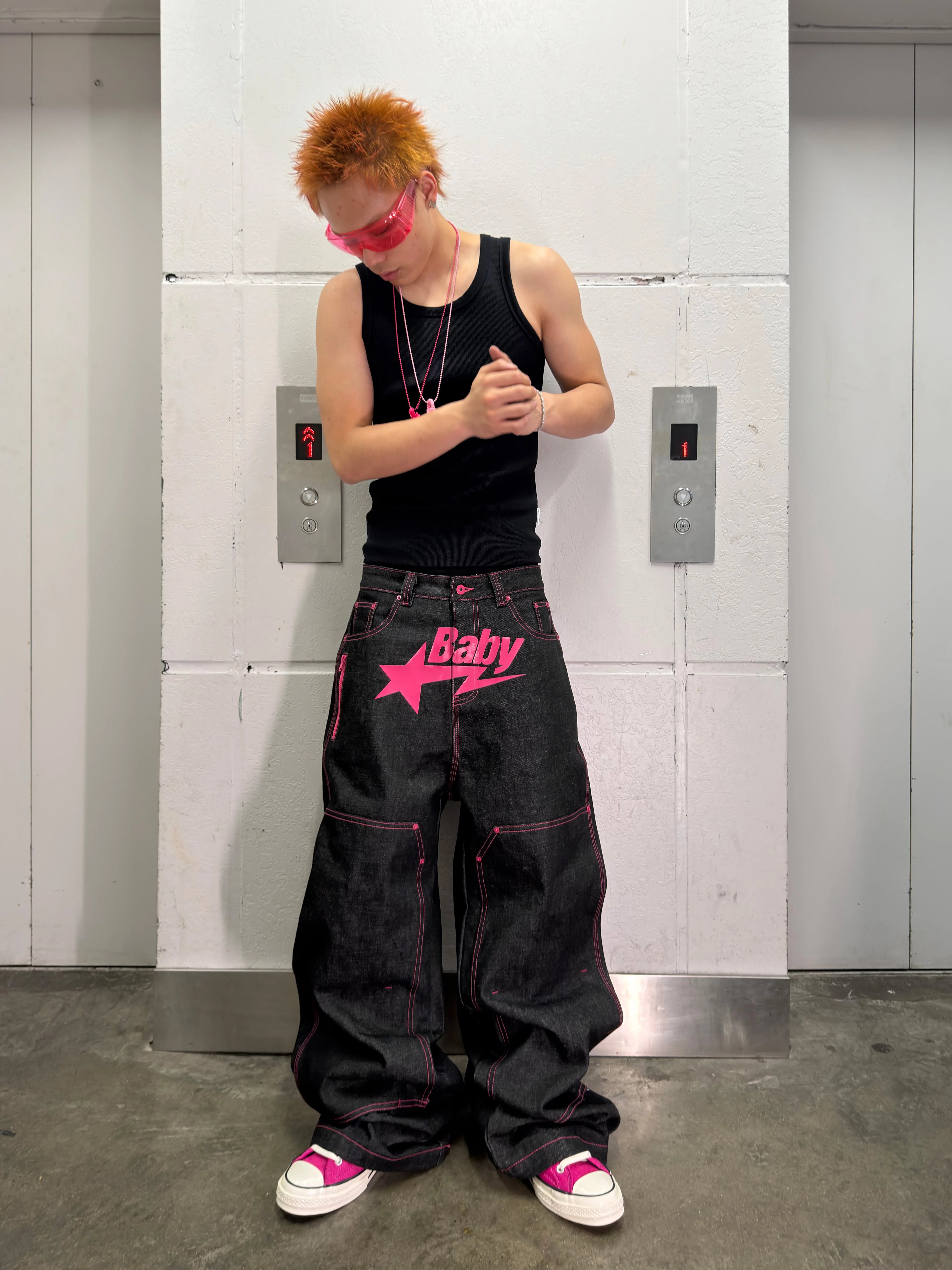 2000s Pink Baby Bootleg Straight Jeans