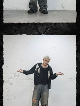Devil Bone Jacquard Distressed Zip Cardigan