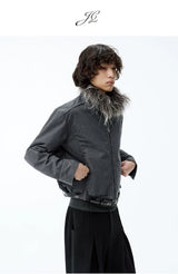 Fitted Two-tone Grid Fur Collar Jacket