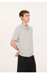 Wheat Jacquard V-Neck Knit Polo Tee