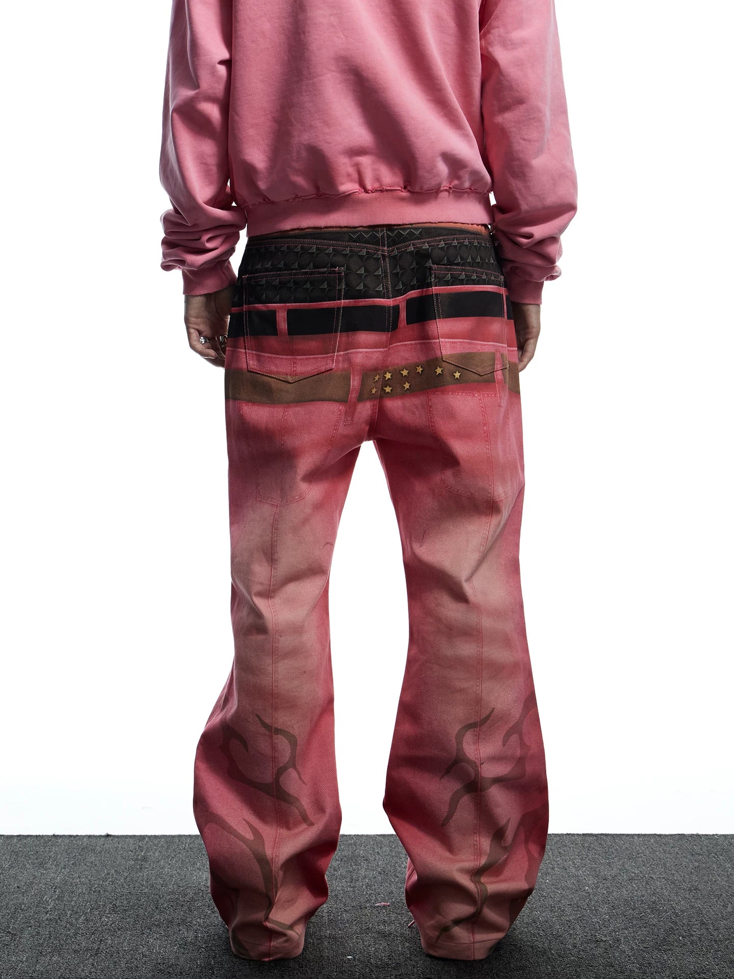 Double Waistband 3D Tiger Flare Jeans