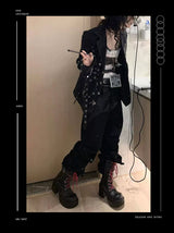 Unisex Deconstructed Black Patchwork Straight Jeans