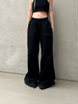 Black Loose Pleated Flare Cotton Sweatpants