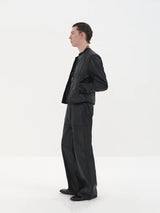 Fitting Waxed Leather Patchwork Straight Jeans