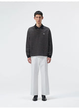 Striped Embroidered Long Sleeve Polo Tee