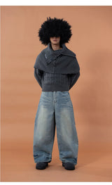 Unisex Detachable Grey Knit Cardigan Scarf