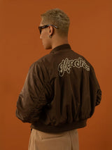 Cropped Pink Brown Cotton Baseball Jacket