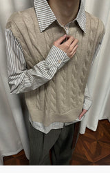 Wool Contrast Fake Two-piece Polo Sweater