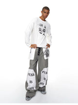 Men's Raw Printed Wide Leg Jeans