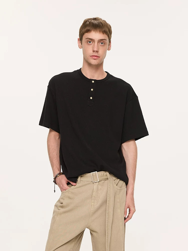 Couple Amber Waffle Boxy Henley Tees
