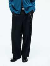 Merino Wool Casual Pleated Straight Pants