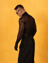 Y2K Cutout Sheer Mesh Turtleneck Tee